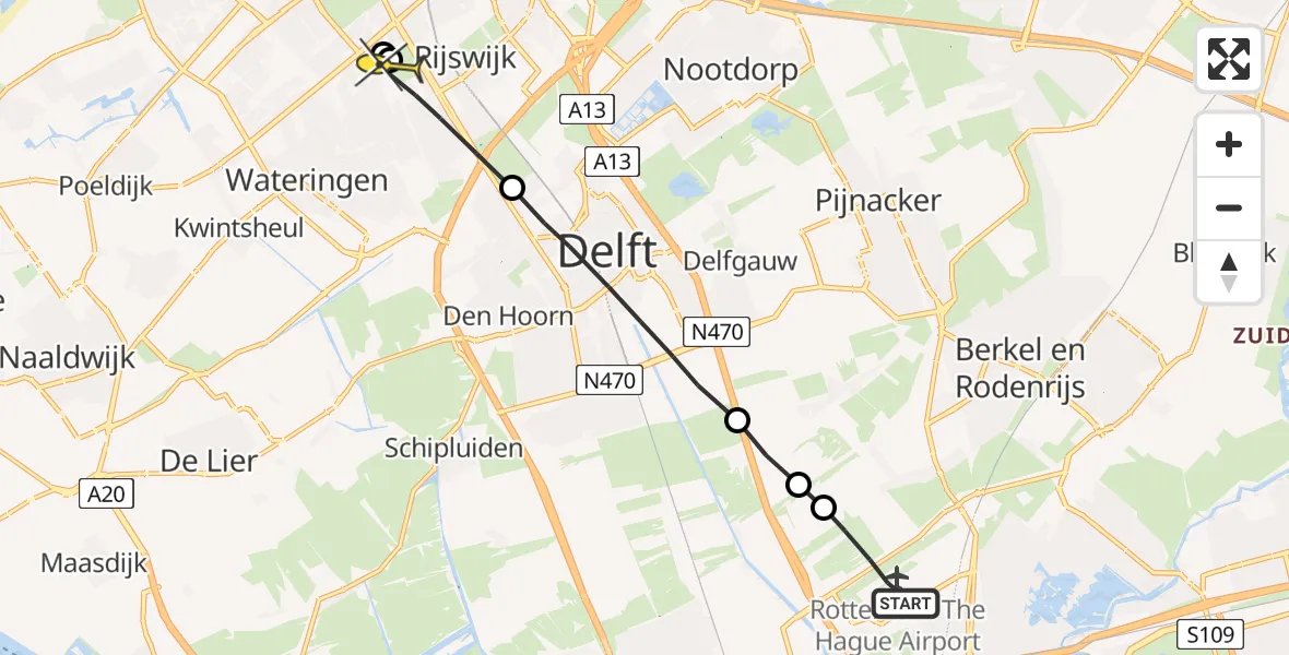 Routekaart van de vlucht: Lifeliner 2 naar Rijswijk