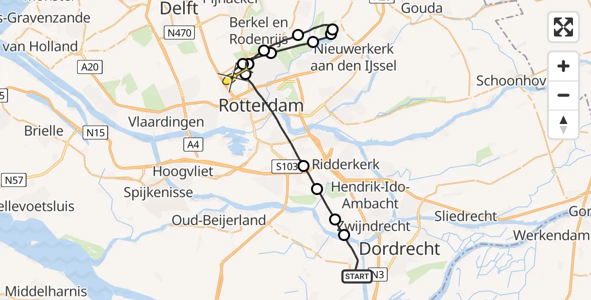 Routekaart van de vlucht: Lifeliner 2 naar Rotterdam The Hague Airport