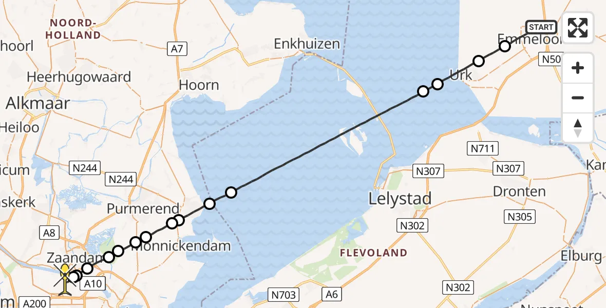 Routekaart van de vlucht: Lifeliner 1 naar Amsterdam Heliport