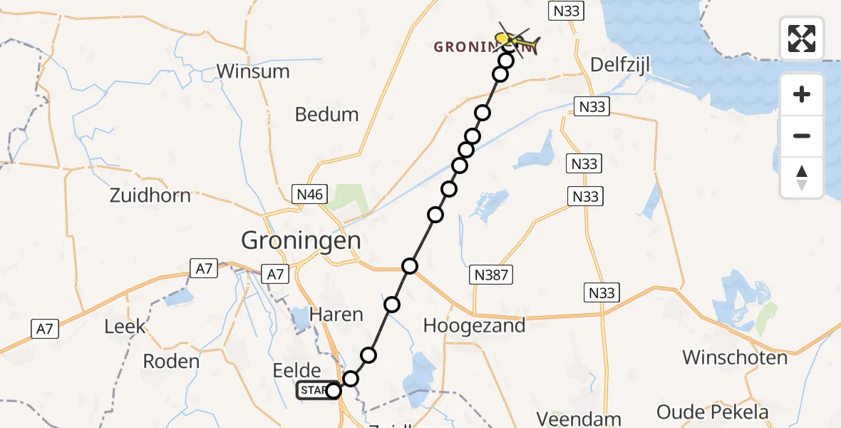 Routekaart van de vlucht: Lifeliner 4 naar Leermens