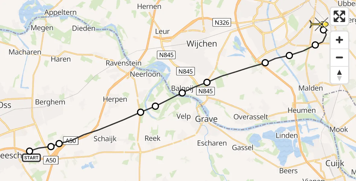 Routekaart van de vlucht: Lifeliner 3 naar Radboud Universitair Medisch Centrum