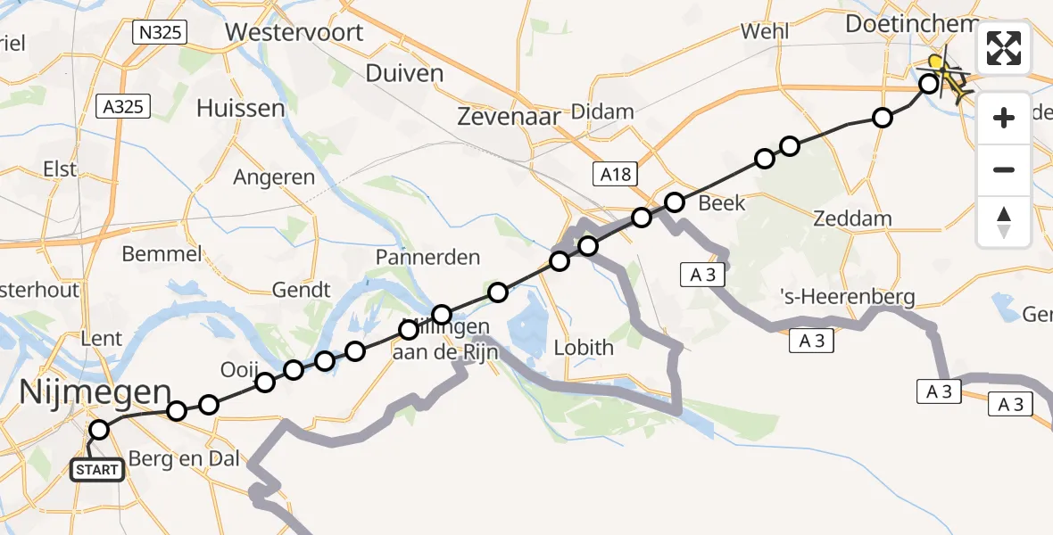 Routekaart van de vlucht: Lifeliner 3 naar Doetinchem