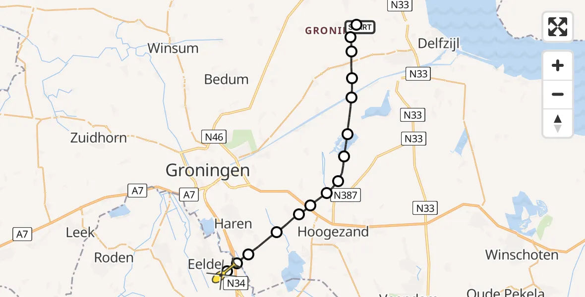 Routekaart van de vlucht: Lifeliner 4 naar Groningen Airport Eelde