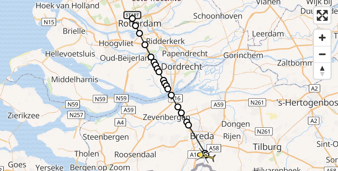 Routekaart van de vlucht: Lifeliner 2 naar Strijbeek