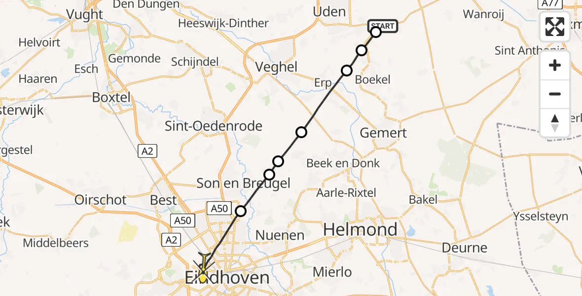 Routekaart van de vlucht: Lifeliner 3 naar Eindhoven