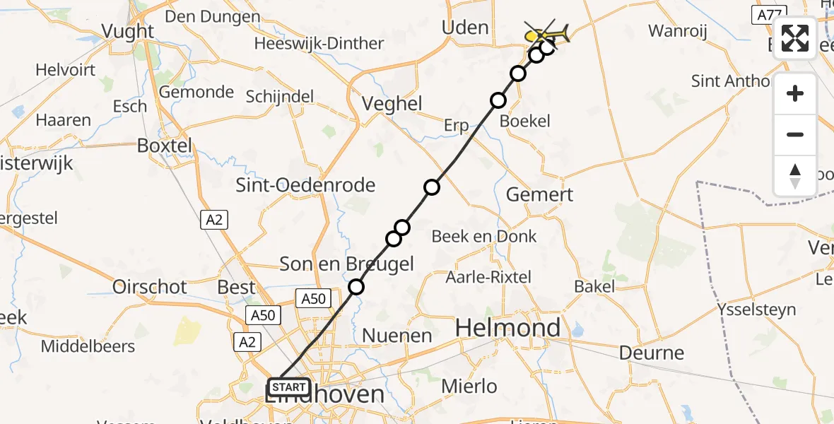 Routekaart van de vlucht: Lifeliner 3 naar Vliegbasis Volkel