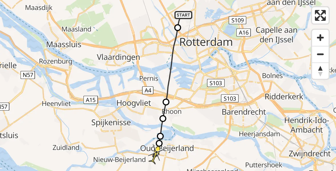 Routekaart van de vlucht: Lifeliner 2 naar Oud-Beijerland