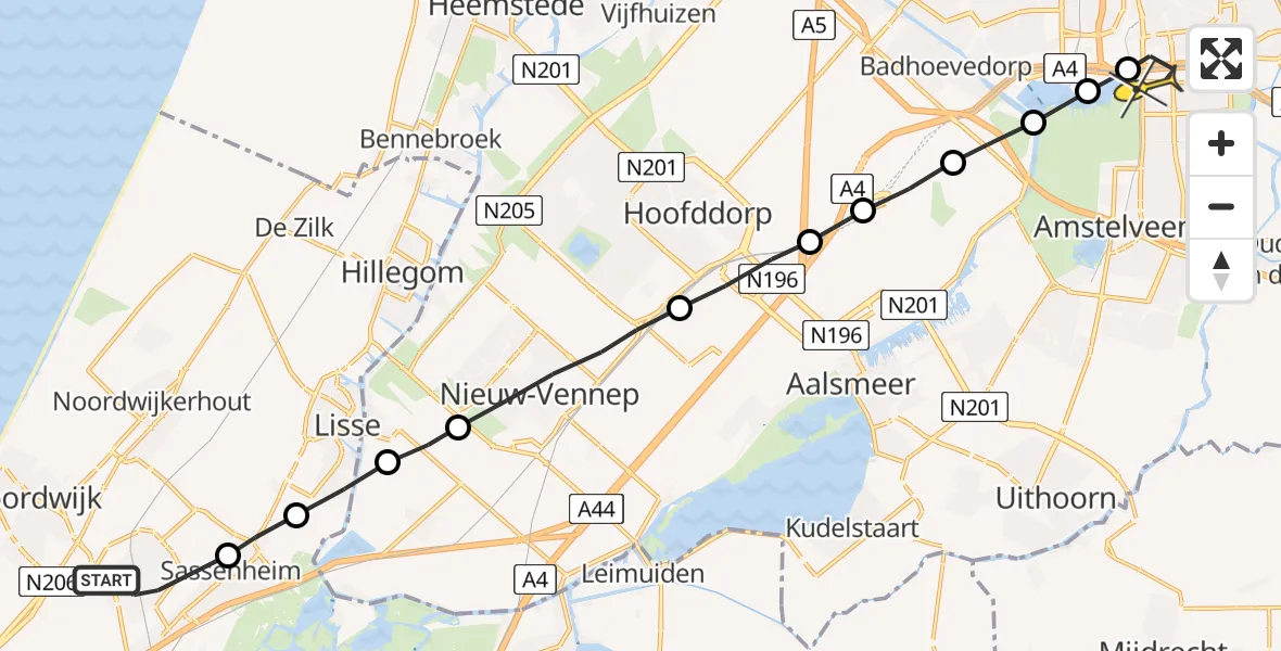 Routekaart van de vlucht: Lifeliner 1 naar VU Medisch Centrum Amsterdam