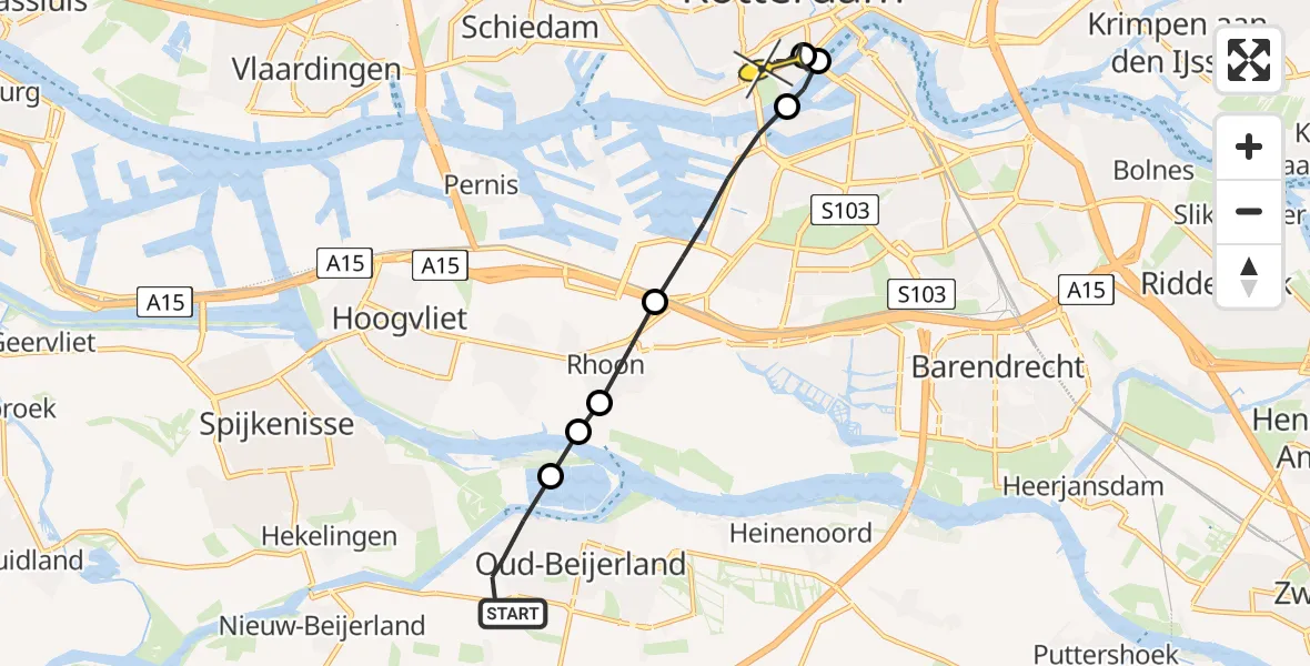 Routekaart van de vlucht: Lifeliner 2 naar Erasmus MC