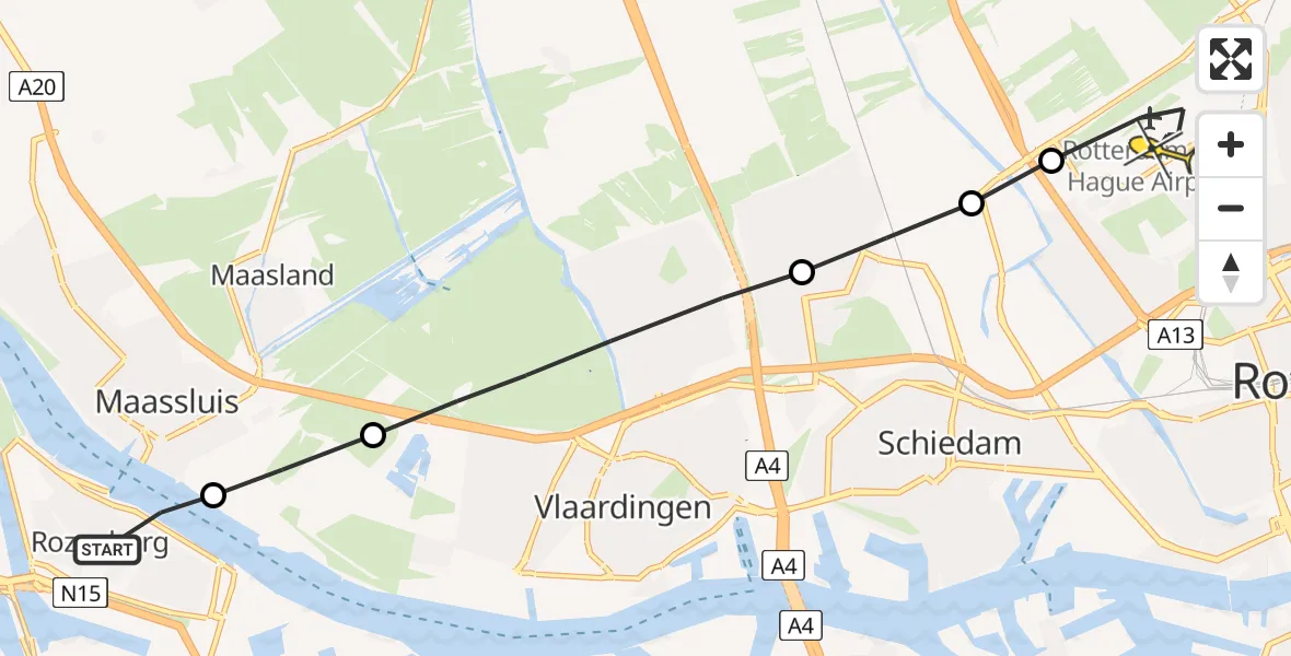 Routekaart van de vlucht: Lifeliner 2 naar Rotterdam The Hague Airport