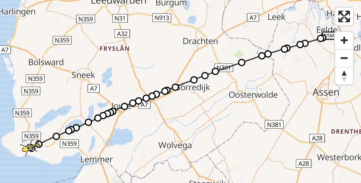 Routekaart van de vlucht: Lifeliner 4 naar Hemelum