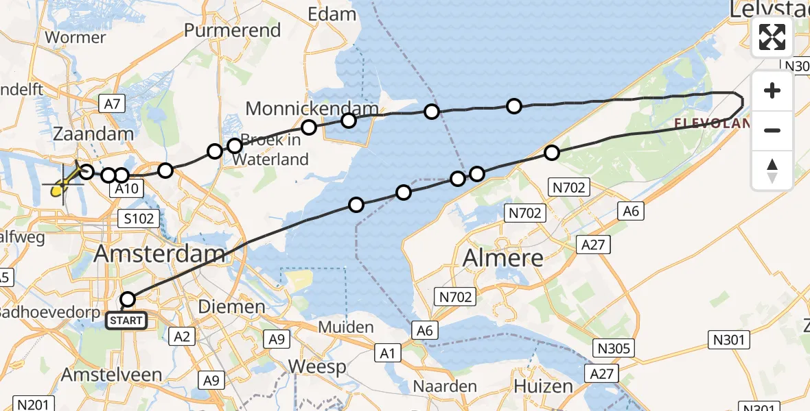 Routekaart van de vlucht: Lifeliner 1 naar Amsterdam Heliport