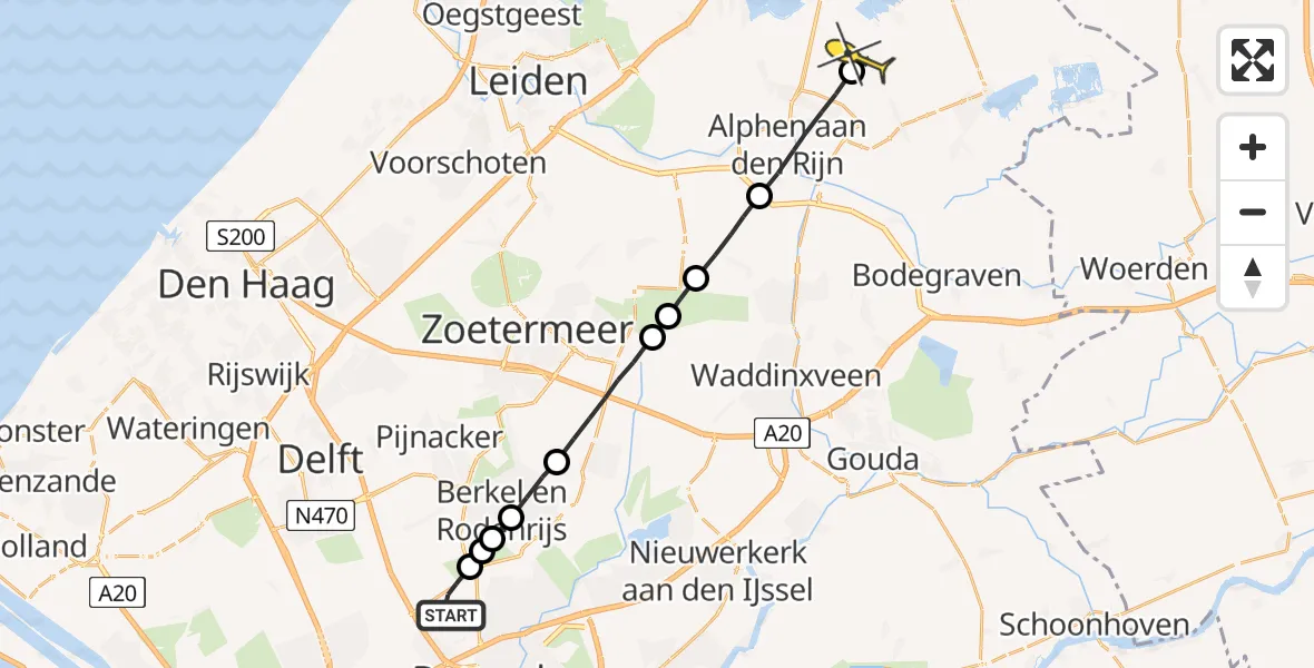 Routekaart van de vlucht: Lifeliner 2 naar Ter Aar