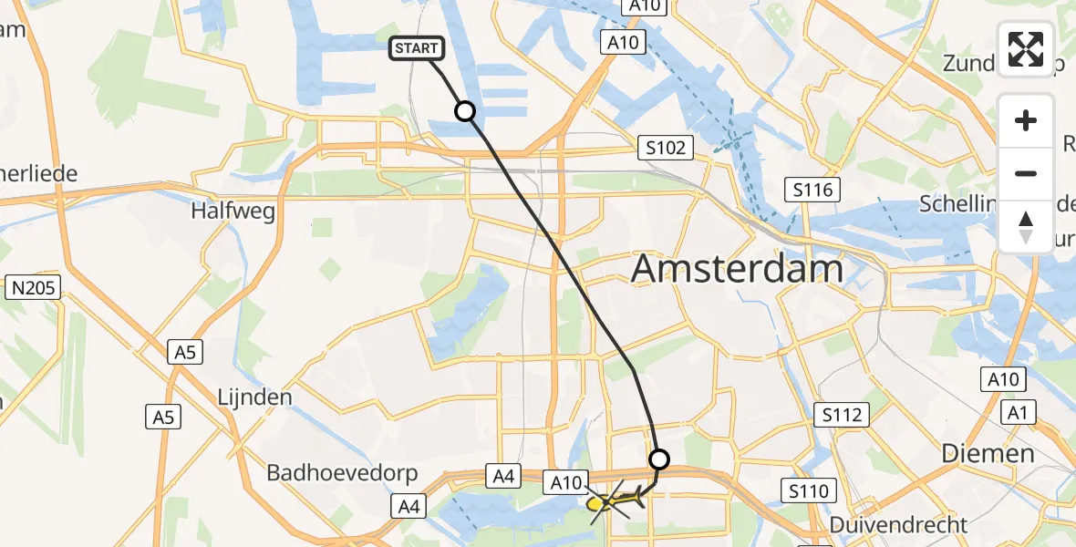 Routekaart van de vlucht: Lifeliner 1 naar VU Medisch Centrum Amsterdam