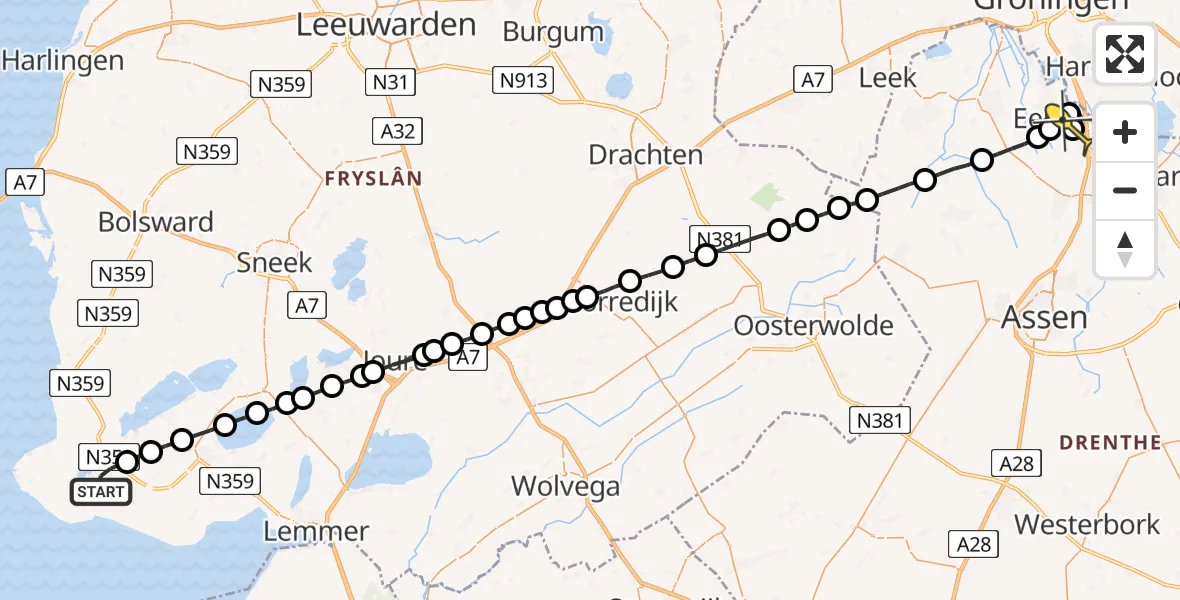 Routekaart van de vlucht: Lifeliner 4 naar Groningen Airport Eelde