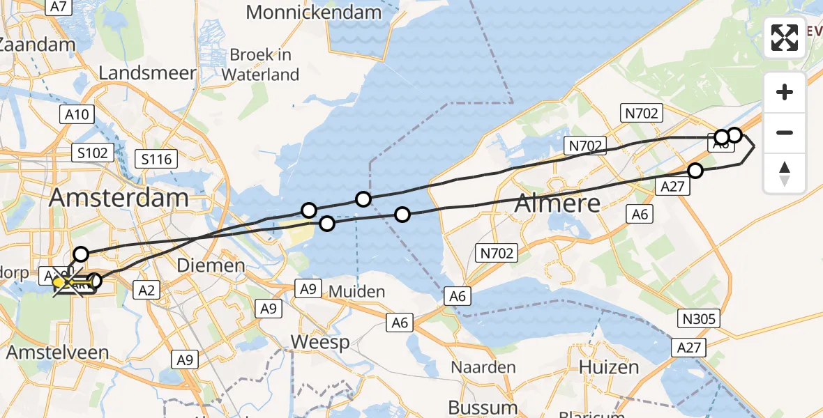 Routekaart van de vlucht: Lifeliner 1 naar VU Medisch Centrum Amsterdam