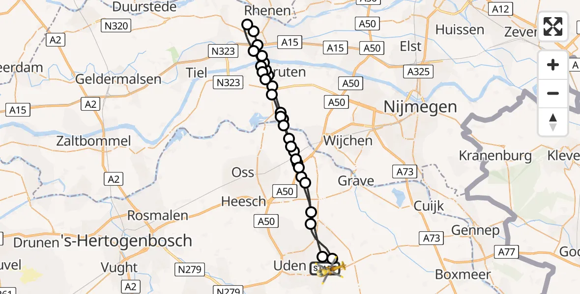 Vluchtroute Traumahelikopter Vliegbasis Volkel - Vliegbasis Volkel, 01 februari 2023, 16:45