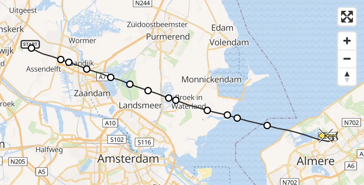 Routekaart van de vlucht: Lifeliner 1 naar Almere