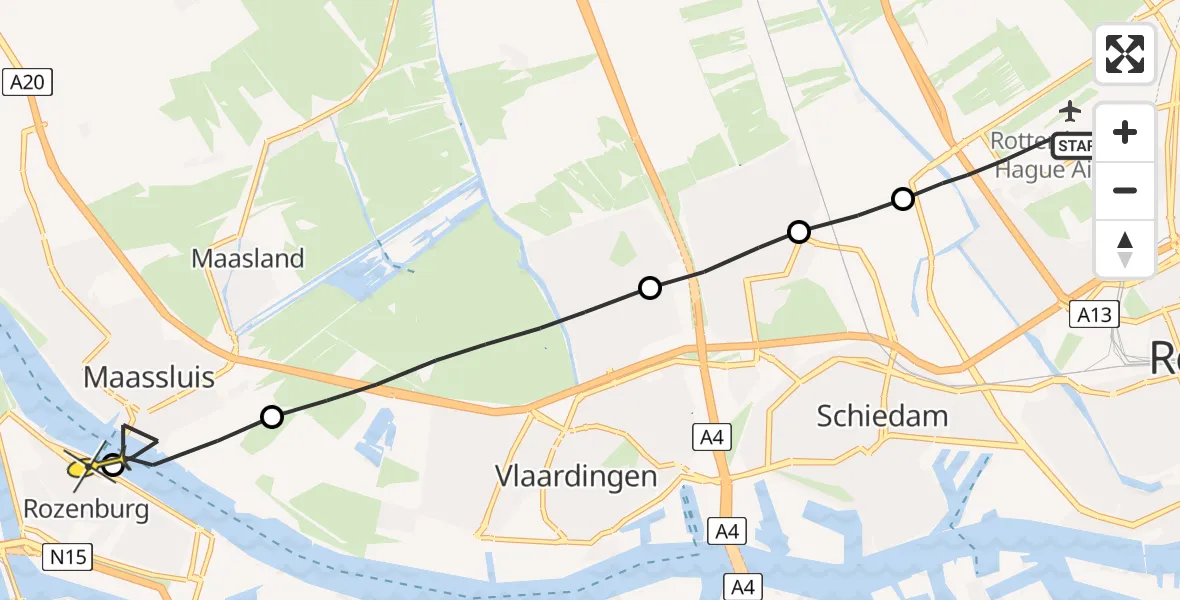 Routekaart van de vlucht: Lifeliner 2 naar Rozenburg