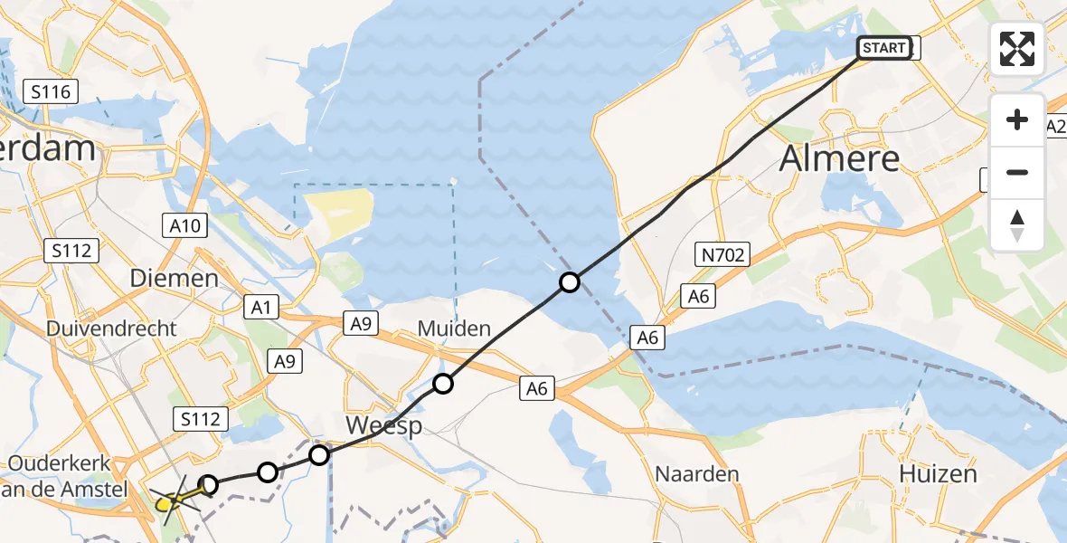 Routekaart van de vlucht: Lifeliner 1 naar Academisch Medisch Centrum (AMC)