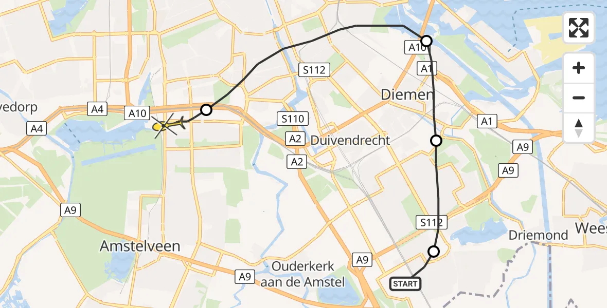 Routekaart van de vlucht: Lifeliner 1 naar VU Medisch Centrum Amsterdam