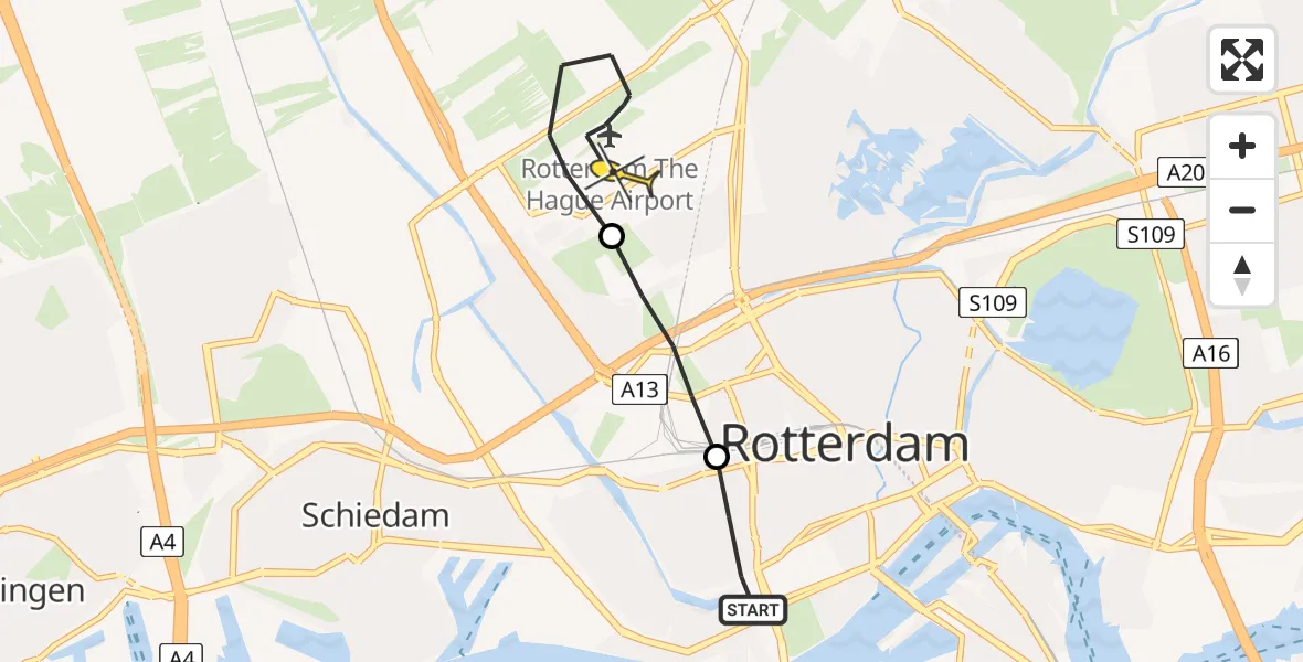 Routekaart van de vlucht: Lifeliner 2 naar Rotterdam The Hague Airport