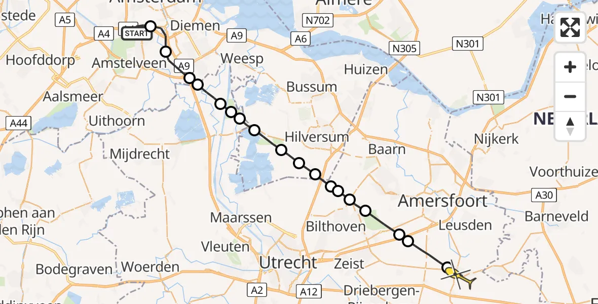 Routekaart van de vlucht: Lifeliner 1 naar Woudenberg