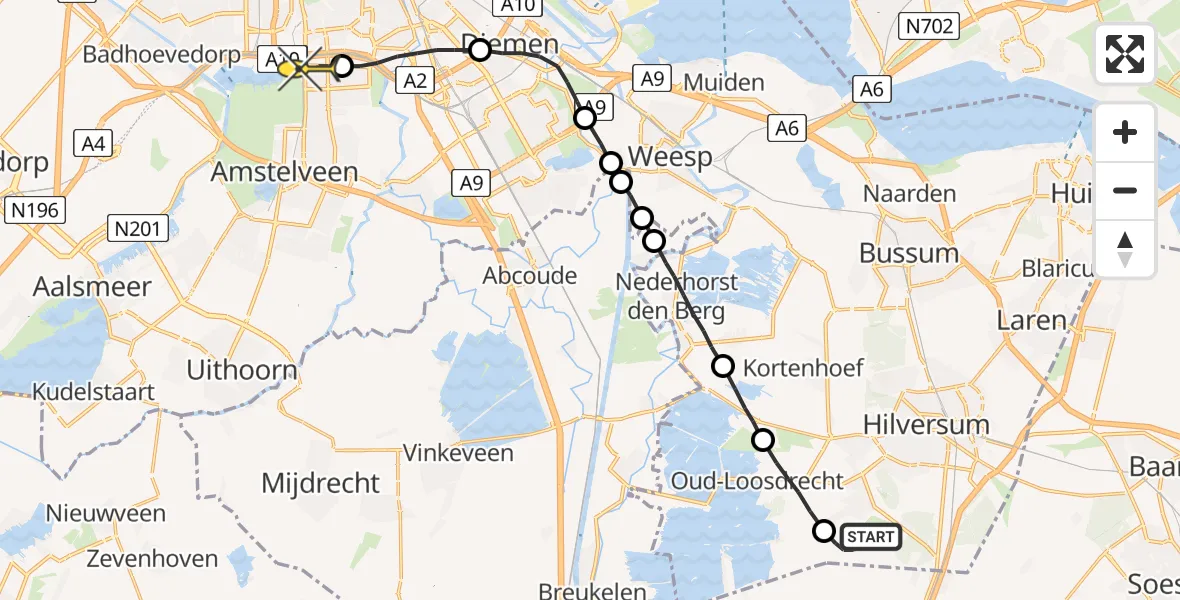 Routekaart van de vlucht: Lifeliner 1 naar VU Medisch Centrum Amsterdam