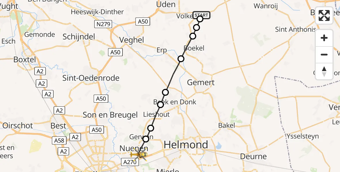 Vluchtroute Traumahelikopter Vliegbasis Volkel - Nuenen, 02 februari 2023, 04:24