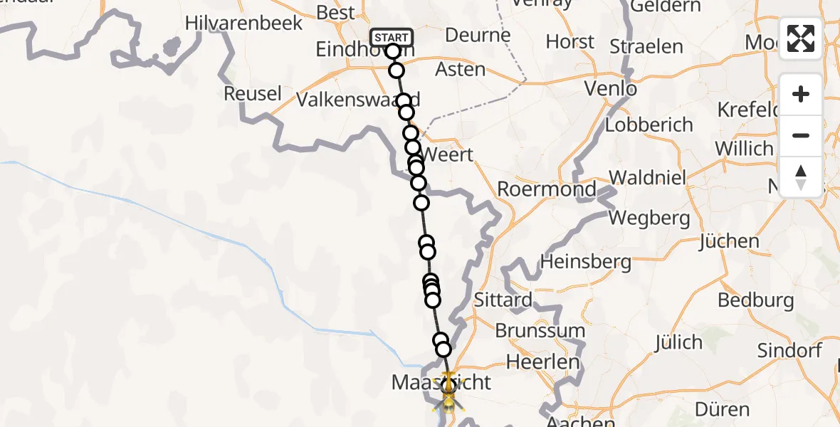 Vluchtroute Traumahelikopter Nuenen - Maastricht UMC+, 02 februari 2023, 05:21
