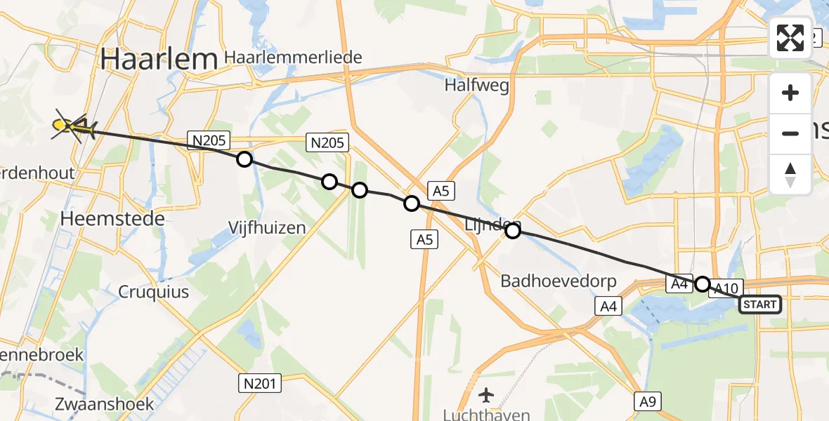 Routekaart van de vlucht: Lifeliner 1 naar Haarlem