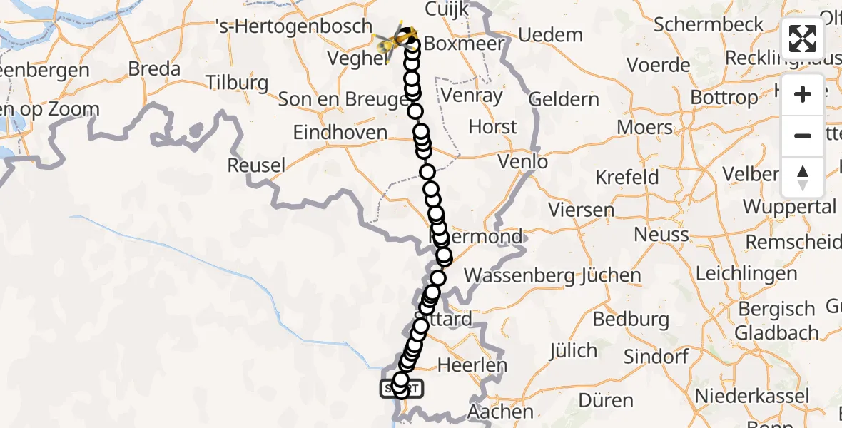Vluchtroute Traumahelikopter Maastricht UMC+ - Vliegbasis Volkel, 02 februari 2023, 06:25