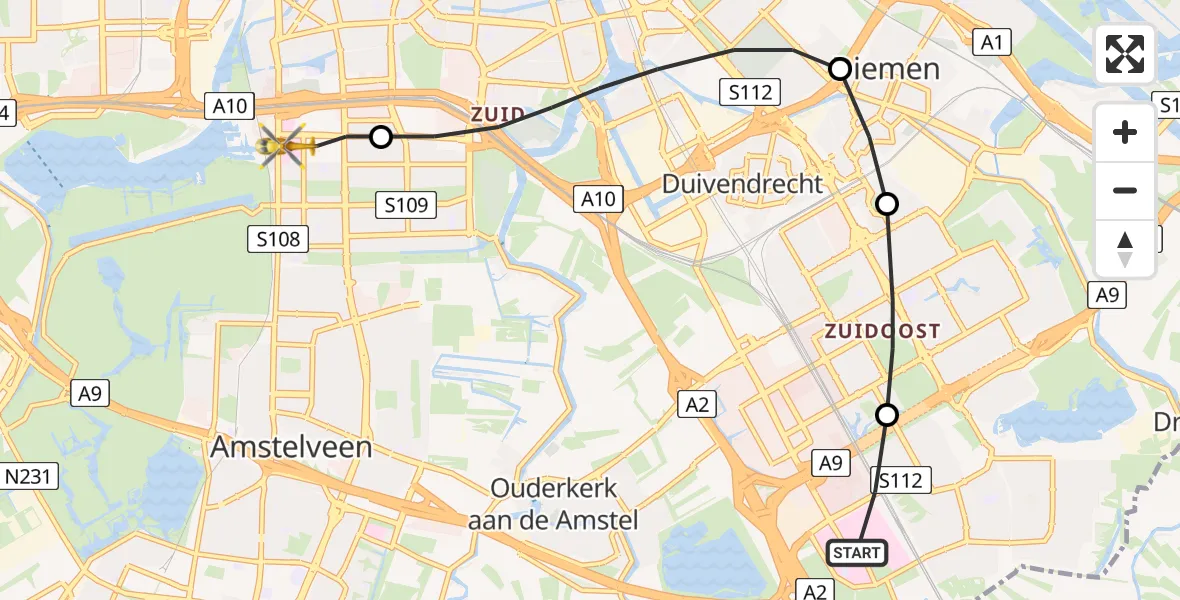 Vluchtroute Traumahelikopter Academisch Medisch Centrum (AMC) - VU Medisch Centrum Amsterdam, 02 februari 2023, 06:29