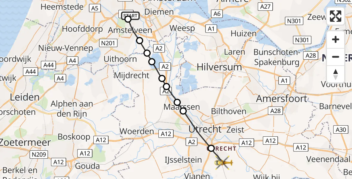 Vluchtroute Traumahelikopter VU Medisch Centrum Amsterdam - Houten, 02 februari 2023, 06:53
