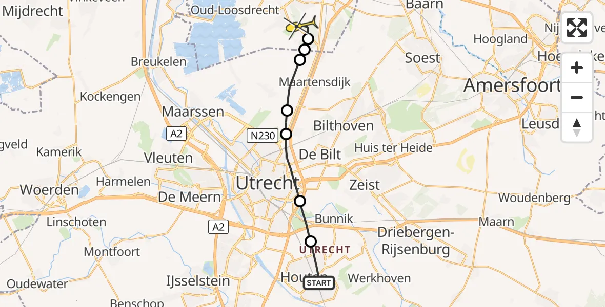 Routekaart van de vlucht: Lifeliner 1 naar Vliegveld Hilversum