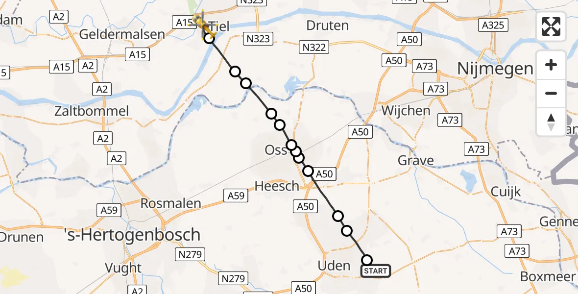 Vluchtroute Traumahelikopter Vliegbasis Volkel - Tiel, 02 februari 2023, 07:46