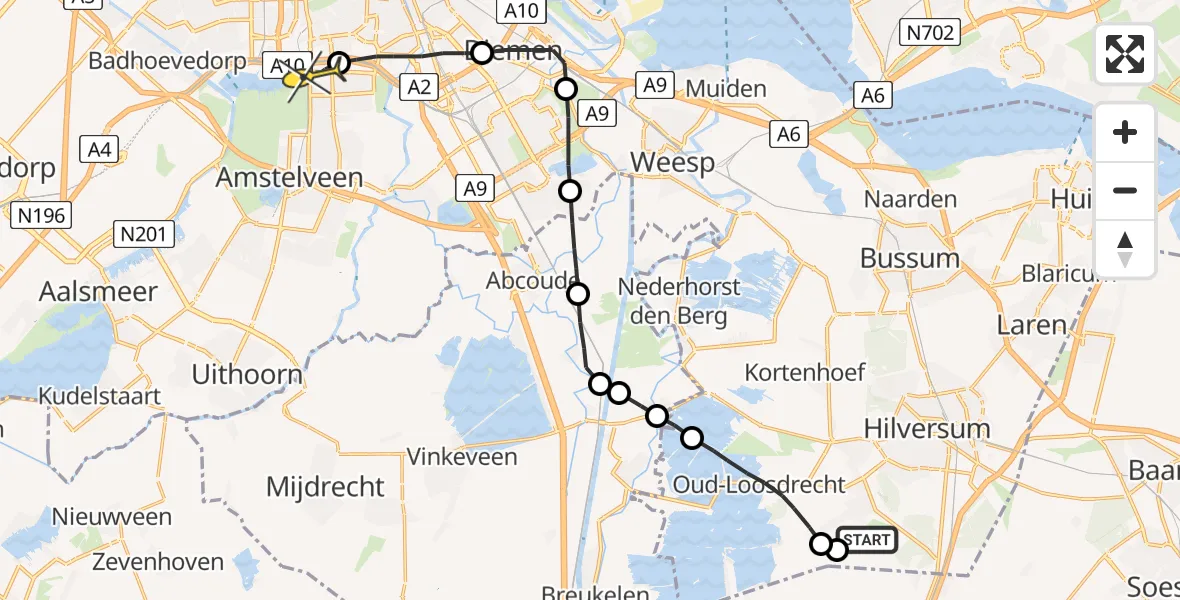 Routekaart van de vlucht: Lifeliner 1 naar VU Medisch Centrum Amsterdam