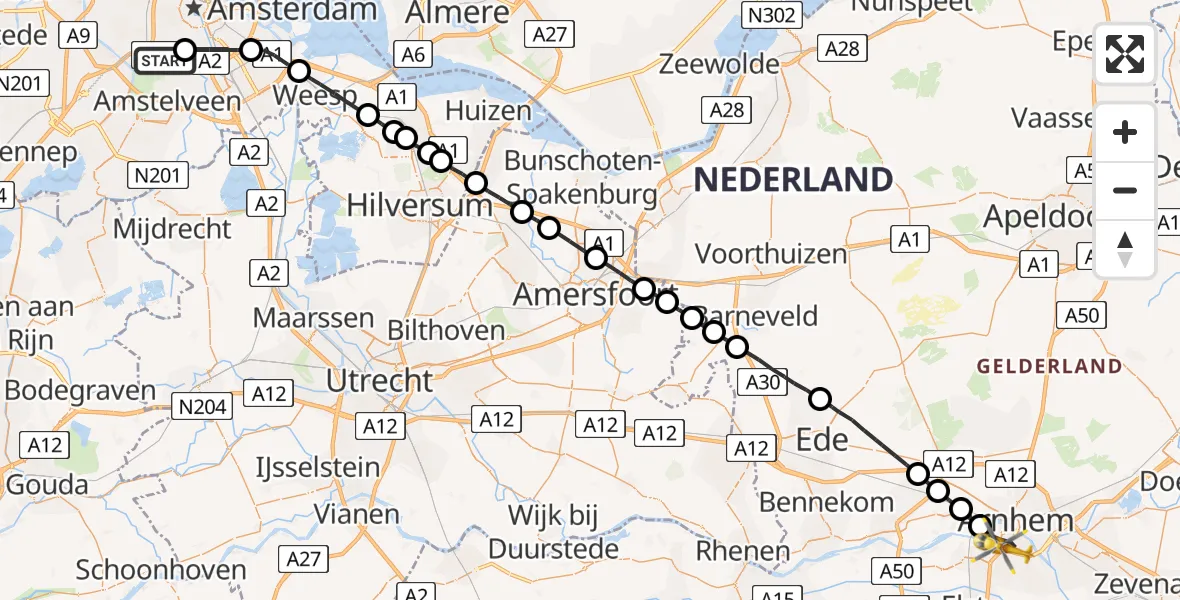 Vluchtroute Traumahelikopter VU Medisch Centrum Amsterdam - Arnhem, 02 februari 2023, 08:46