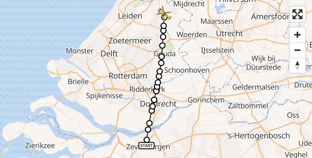 Vluchtroute Traumahelikopter Zevenbergen - Ter Aar, 02 februari 2023, 08:52