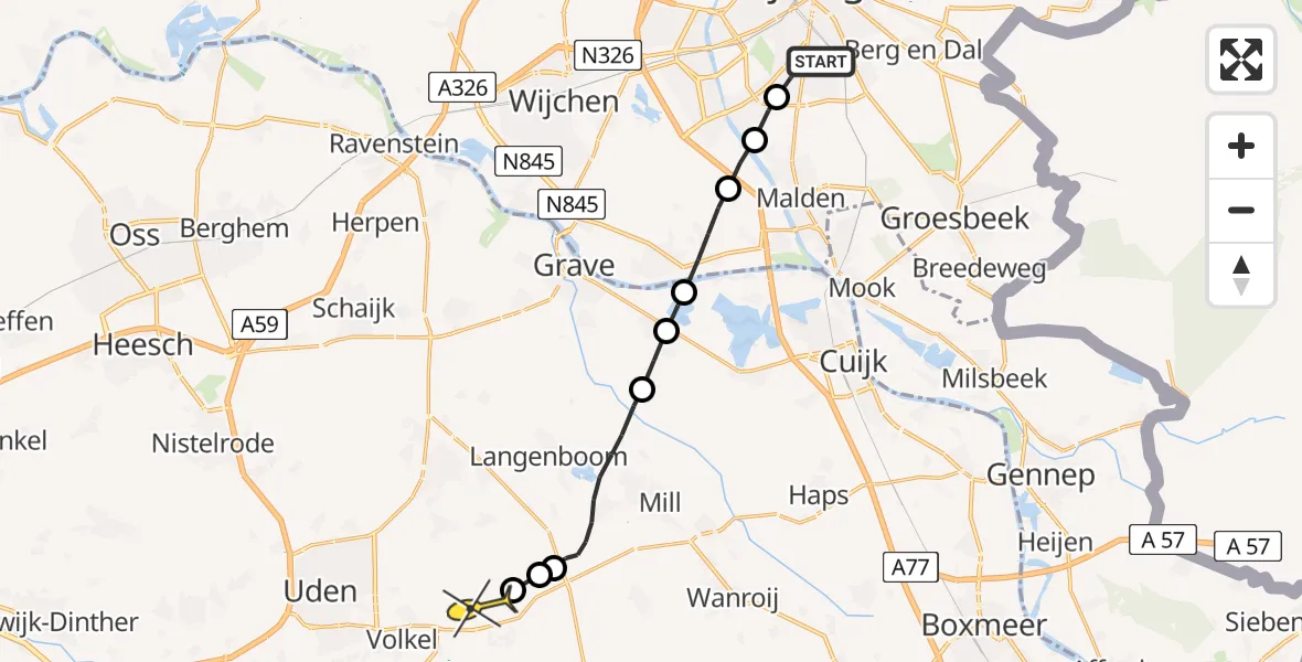 Routekaart van de vlucht: Lifeliner 3 naar Vliegbasis Volkel