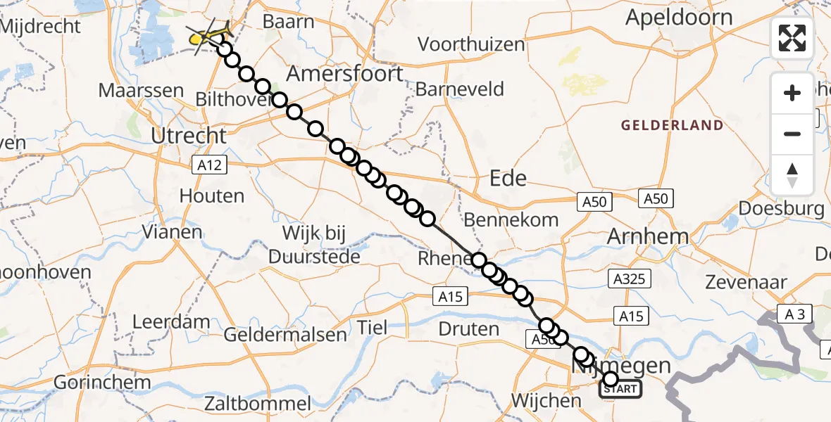 Routekaart van de vlucht: Lifeliner 1 naar Vliegveld Hilversum