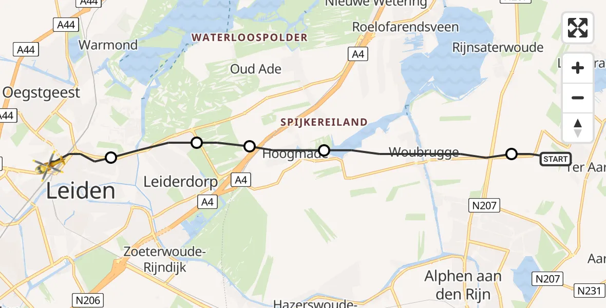 Vluchtroute Traumahelikopter Ter Aar - Leiden, 02 februari 2023, 09:56
