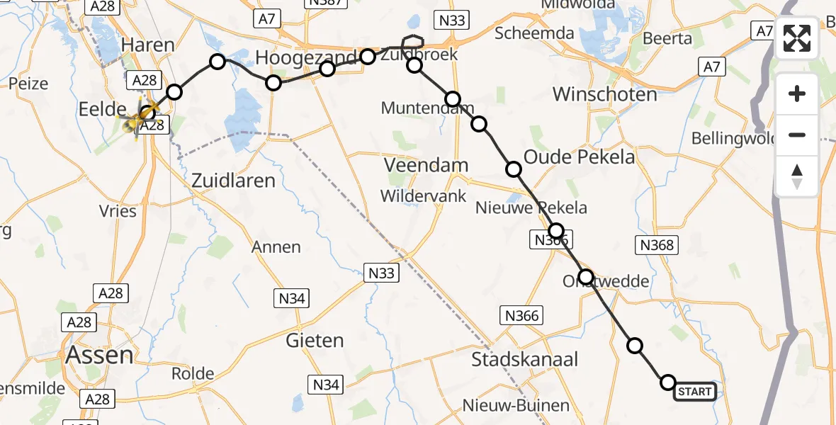 Vluchtroute Traumahelikopter Sellingen - Eelde, 02 februari 2023, 10:02