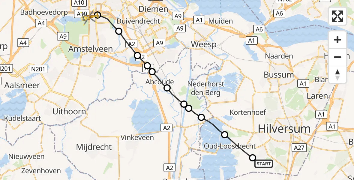 Vluchtroute Traumahelikopter Vliegveld Hilversum - VU Medisch Centrum Amsterdam, 02 februari 2023, 10:17