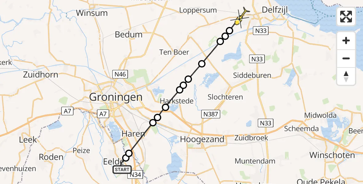 Routekaart van de vlucht: Lifeliner 4 naar Appingedam