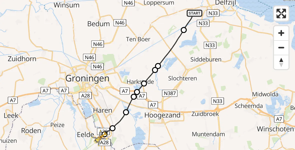 Vluchtroute Traumahelikopter Appingedam - Eelde, 02 februari 2023, 11:32