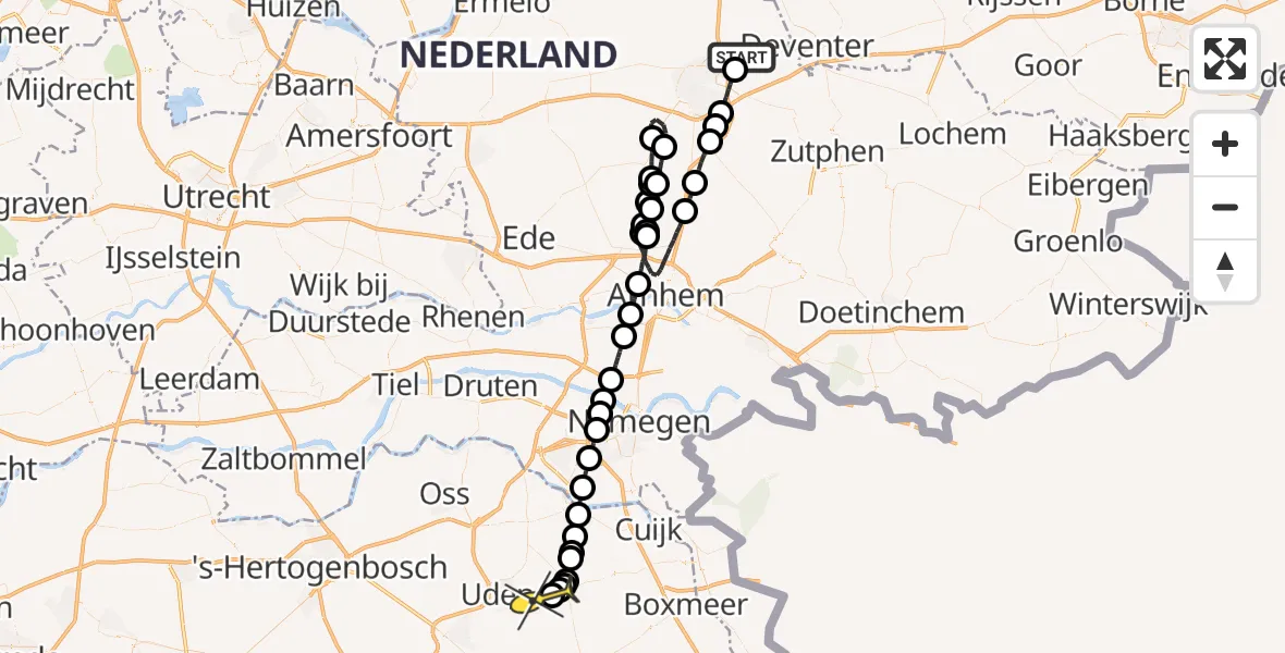 Routekaart van de vlucht: Lifeliner 3 naar Vliegbasis Volkel