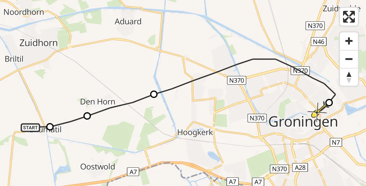 Routekaart van de vlucht: Lifeliner 4 naar Universitair Medisch Centrum Groningen