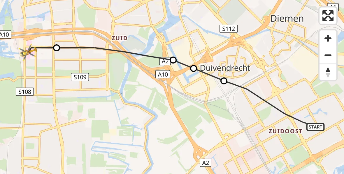 Vluchtroute Traumahelikopter Amsterdam - VU Medisch Centrum Amsterdam, 02 februari 2023, 15:12