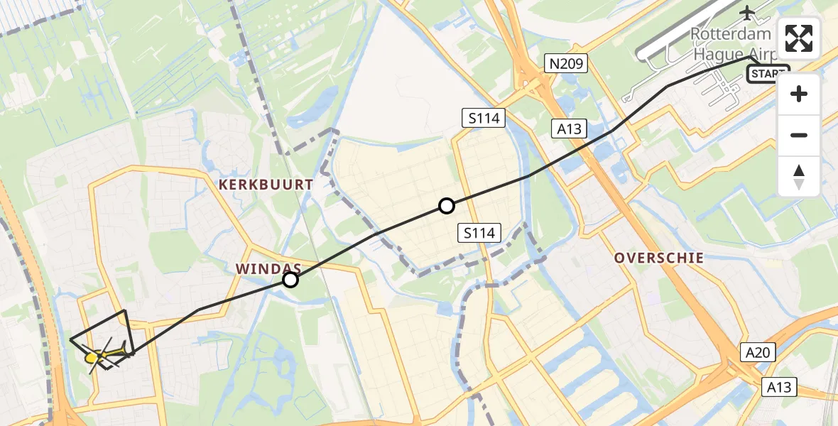 Routekaart van de vlucht: Lifeliner 2 naar Schiedam